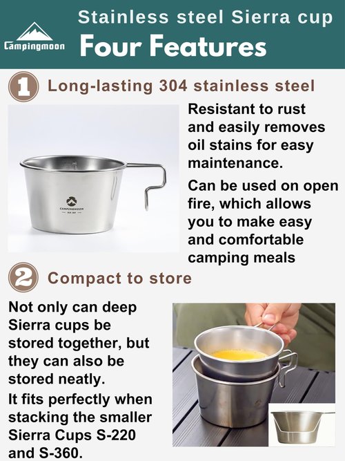 CAMPINGMOON Deep Sierra Cup 600ml Outdoor Camping Stainless Steel Sierra Cup Deep S369
