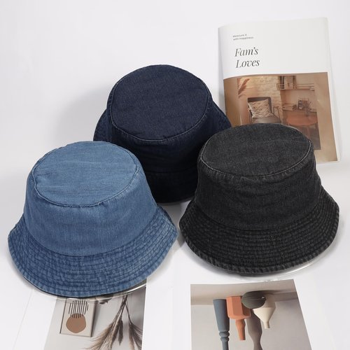 MILAKOO Blue Jeans Hat Unisex Washed Cotton Bucket Hat Edge Fun Outdorr Vacation Boonie Headwear