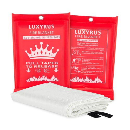 Luxyrus Emergency Fire Blanket for Home & Kitchen - 2 Pack - 40" x 40" - High Heat Resistant Flame Retardant Blanket - Emergency Thermal Blanket - Fire Blankets to Smother A Kitchen Fire