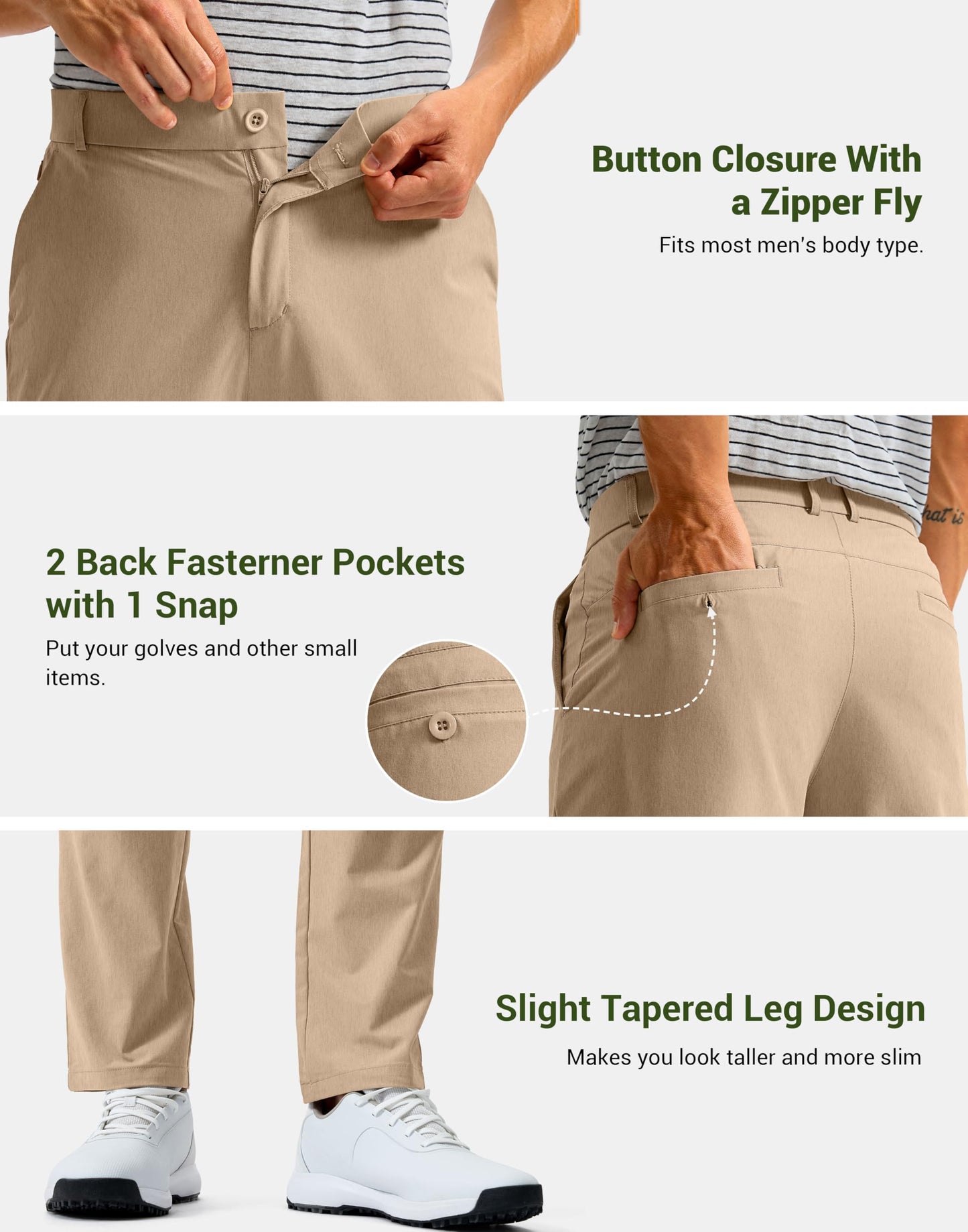 G Gradual Men's Golf Pants with 5 Pockets 30"/32"/34" Lightweight Quick Dry Stretch Work Dress Pants Casual Slacks for Men(Khaki,W34 L32)