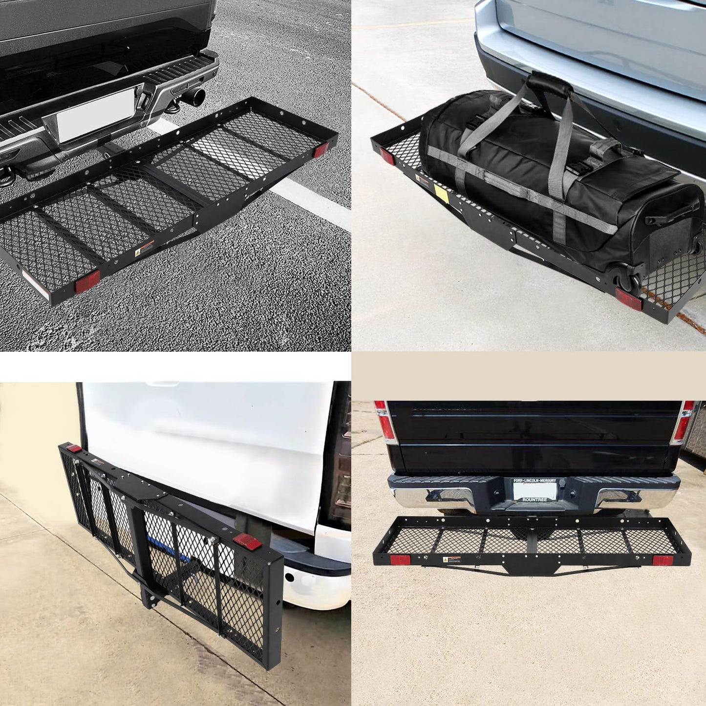 GarveeTech 750 Lbs Hitch Mount Cargo Carrier Basket 60" x19" x 6", Rear Luggage Rack Basket Fits 2" Receiver for Car Camping Traveling, Black Cargo Carrier Basket