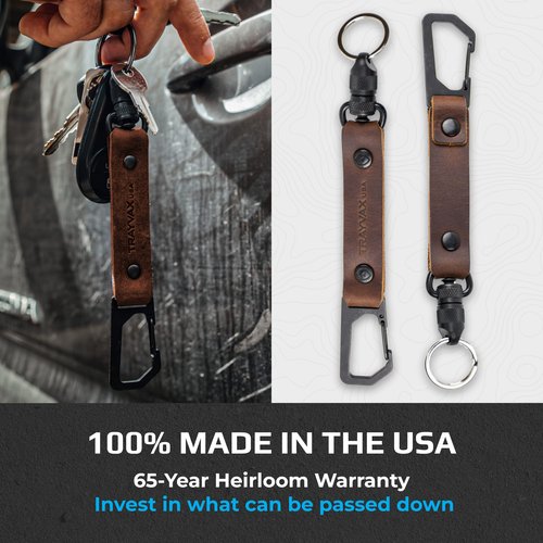 Trayvax Link Lanyard Leather Keychain, Quick Release Carabiner Clip Key Chain for Men and Women, Stainless Steel, Mississippi Mud