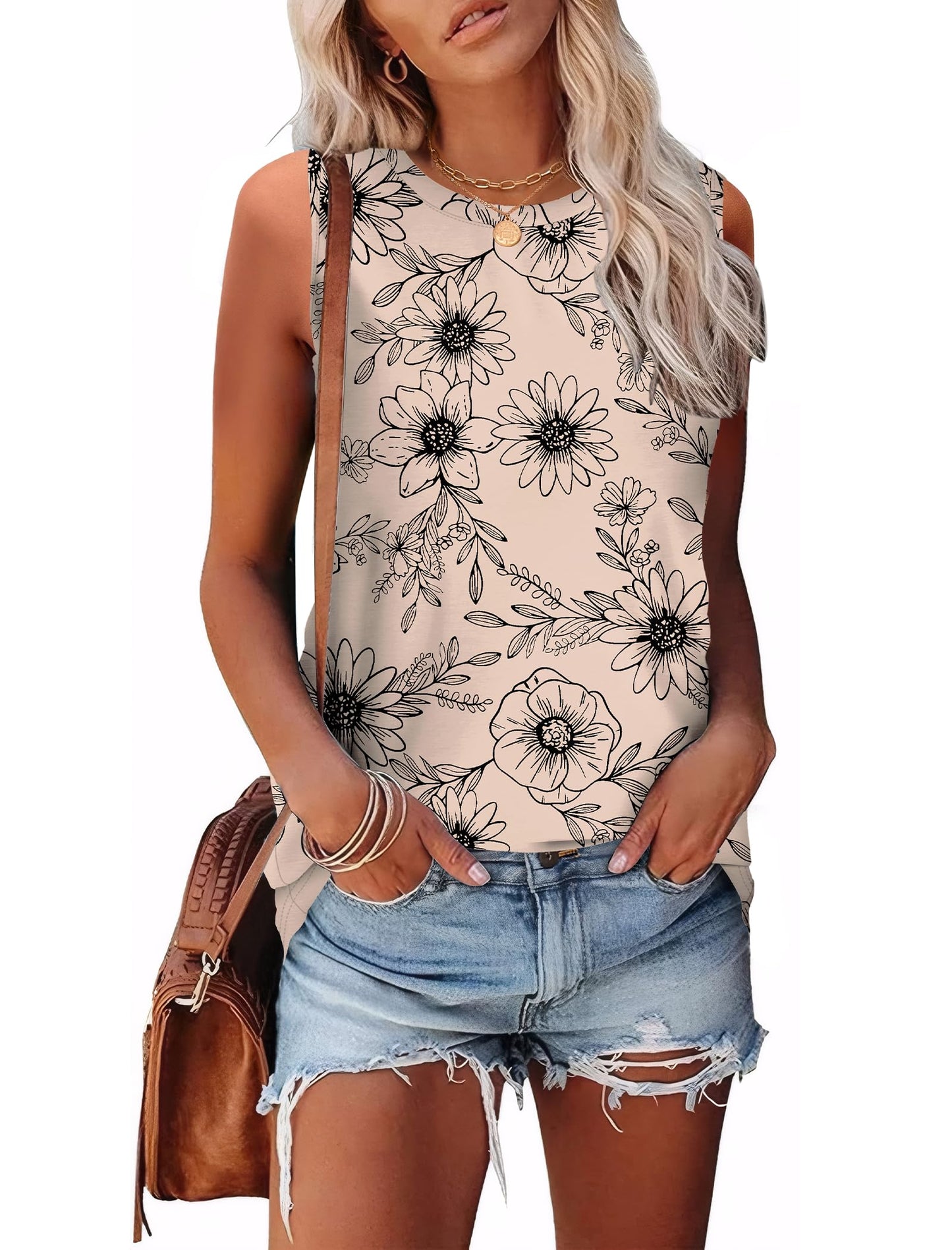 Clothes for Women Fashion Spring Tops 2026 Cute Summer Outfits Round Neck Ladies Tops and Blouses Work Floral Apricot M