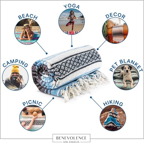 Benevolence LA Authentic Handwoven Mexican Blanket | Yoga Blankets, Outdoor, Picnic, Beach, Camping | Equestrian Saddle | Serape 50x70 inches - Coral, Pack of 1