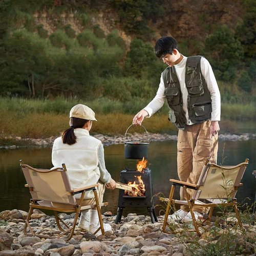 EMOTRIPS Portable Carbon Steel Camping Stove, Outdoor Wood Stove with Foldable Legs for Outdoor Camp (Small)