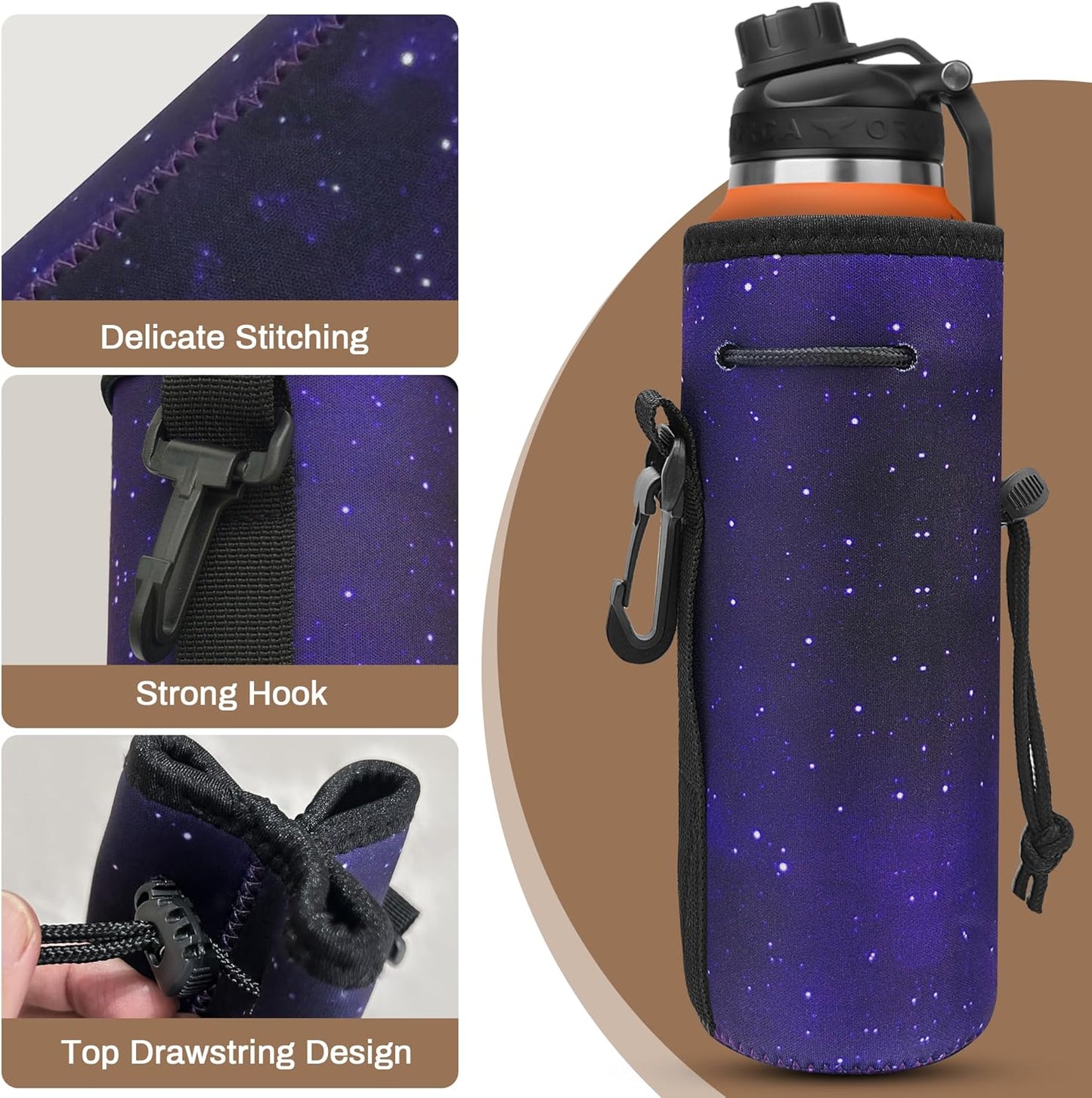 Water Bottle Carrier,Insulated Neoprene Water Gym Travel bottle Holder Bag Protector Sleeve Case Pouch Cover 0.6L or 0.75L, Great for Stainless Steel and Plastic Bottles (BLUE STAR)