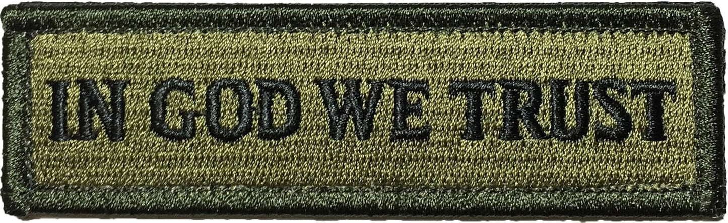 Tactical in GOD WE Trust Morale Tab Patch 1"x3 3/4" - OD (Olive Drab) - by Ranger Return (RR-TACT-IGOD-00WE-TRST-0TAB-00OD)