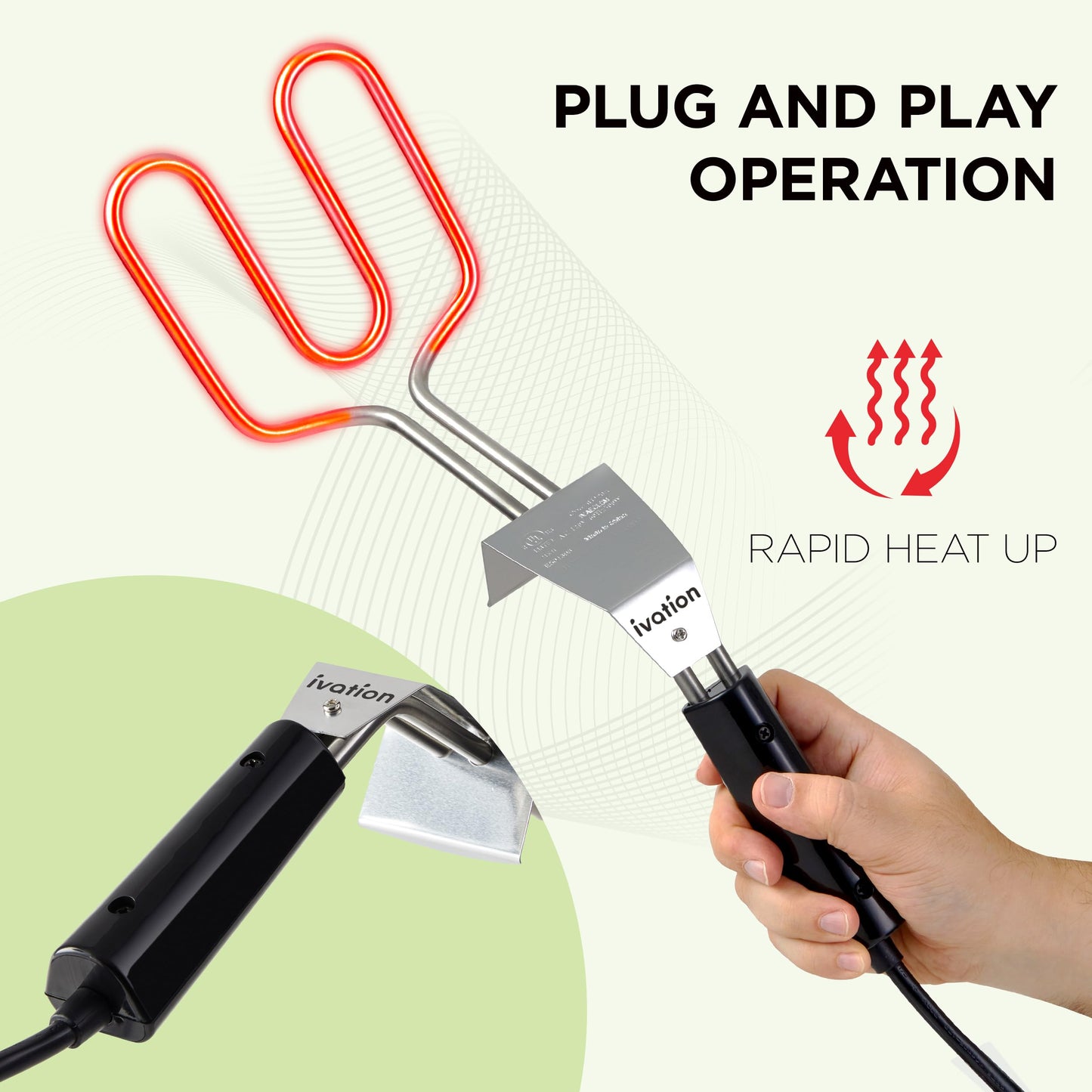 Ivation Premium 500W Electric Charcoal Starter (Small) – Quickly Ignite BBQ Grills Without Lighter Fluid or Matches – Double-Ring Design with Longer, Angled Handle Safely Heats in Just 6 Minutes