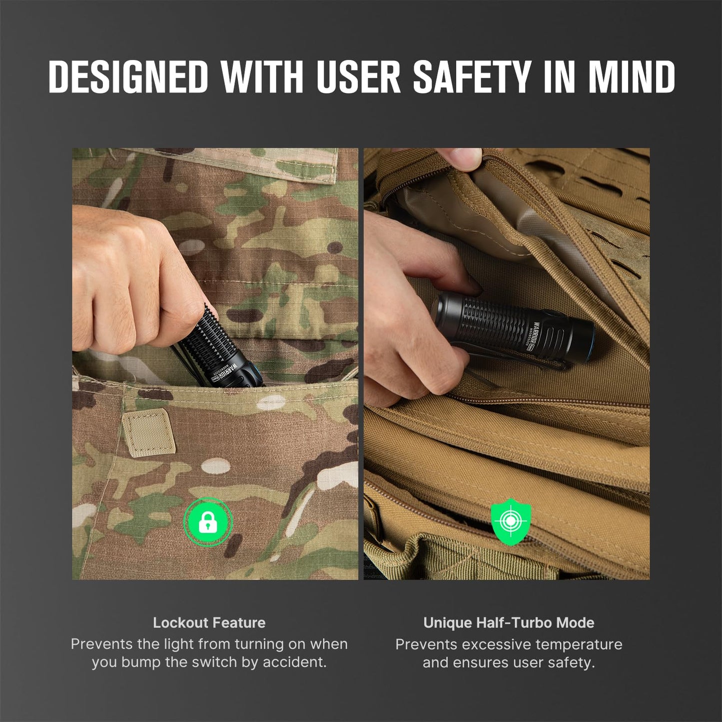 OLIGHT Warrior Nano Tactical Flashlight, 1200 Lumens Rechargeable LED Light with MCC Charger, Dual Switches EDC Light for Emergency, Outdoors and Camping (Black)