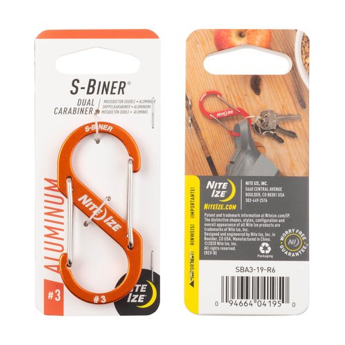 Nite Ize S-Biner Aluminum Dual Carabiner - Durable Dual Carabiner with Wire Gate Closure for Organizing Keys & Gear Attachments - Size 3, Orange (5 Pack)