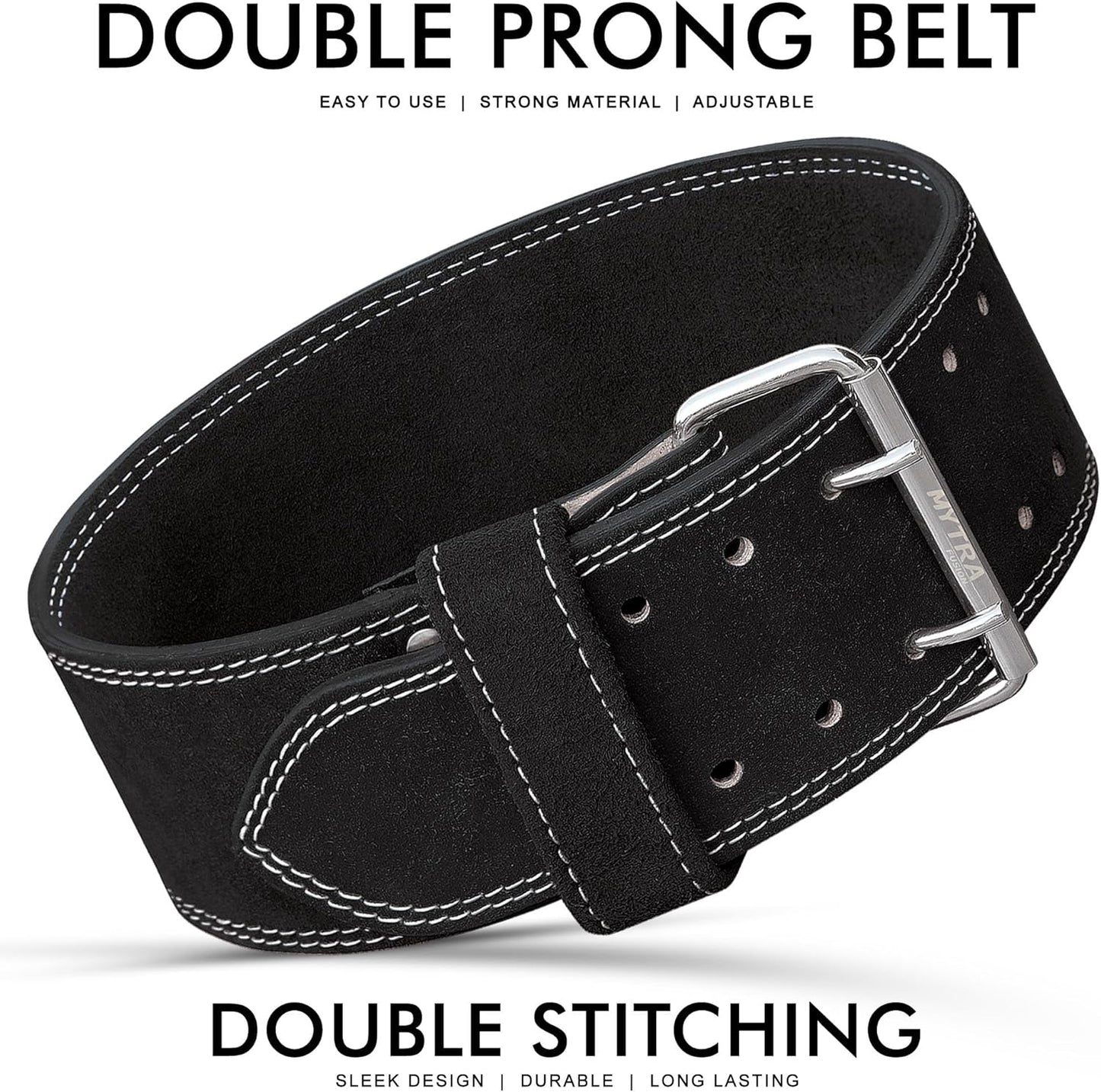 Mytra Fusion Weight Lifting Belt Double Prong Buckle Power Lifting Belt Leather Weightlifting Belt for Training Gym Workout