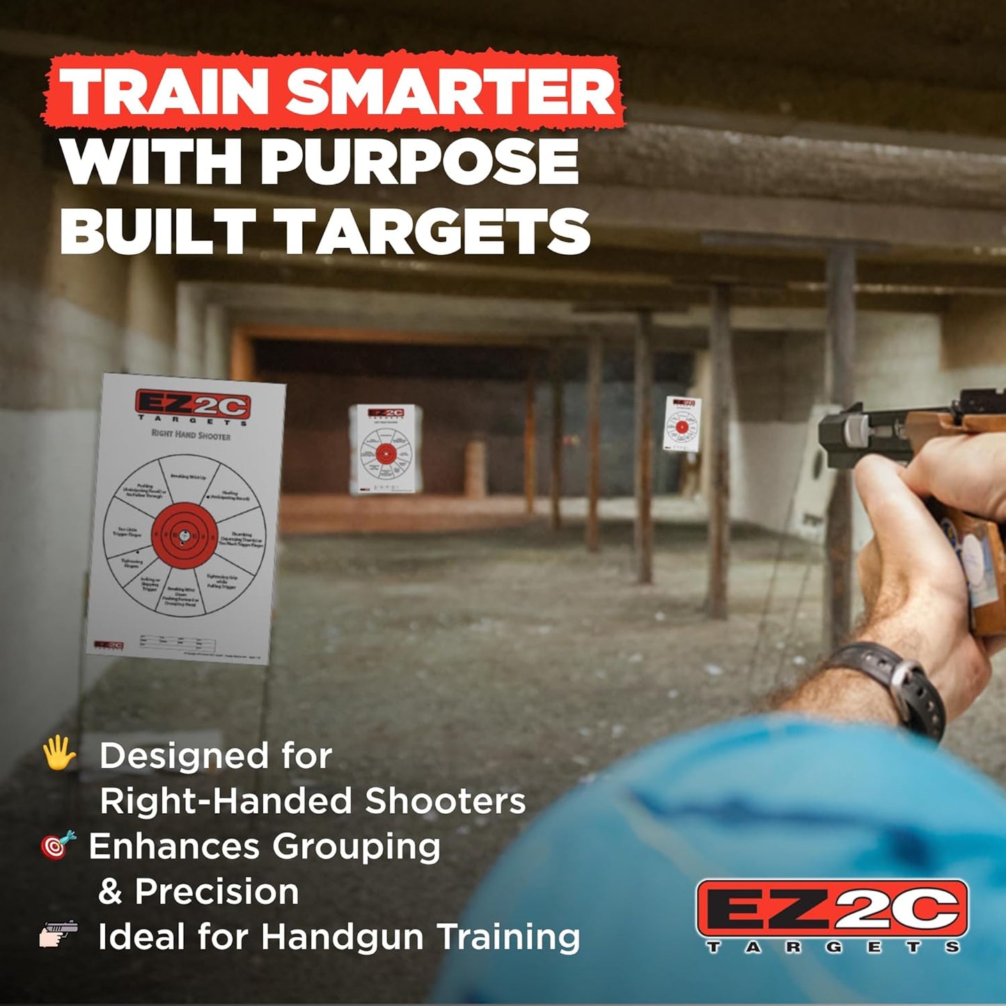 USA Made EZ2C Right Hand/Left Hand Shooting Range Diagnostic Training Paper Target 11"x17" Tear-Off Pad of 25
