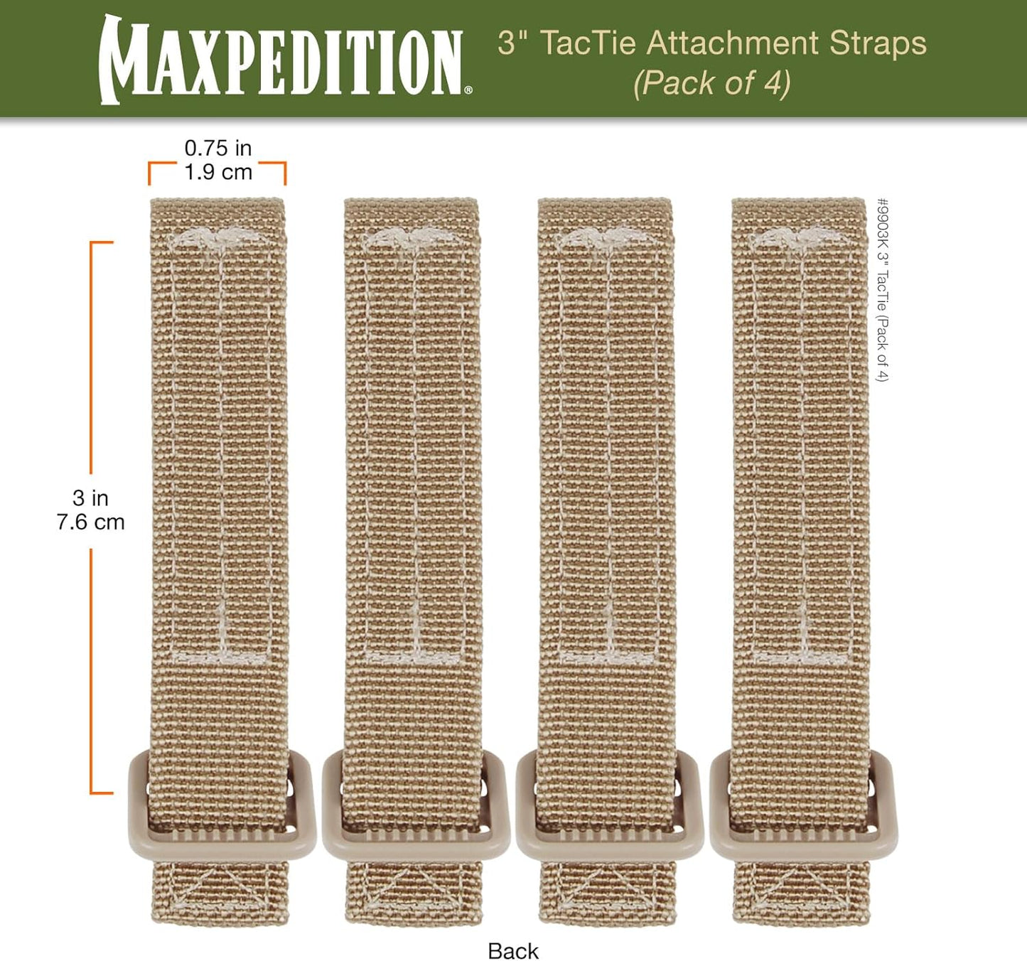 MAXPEDITION 3-Inch TacTie Attachment Straps (Pack of 4) MOLLE Clips for EDC Pouches and Pocket Organizers, Replacement MOLLE Straps for Tactical Gear