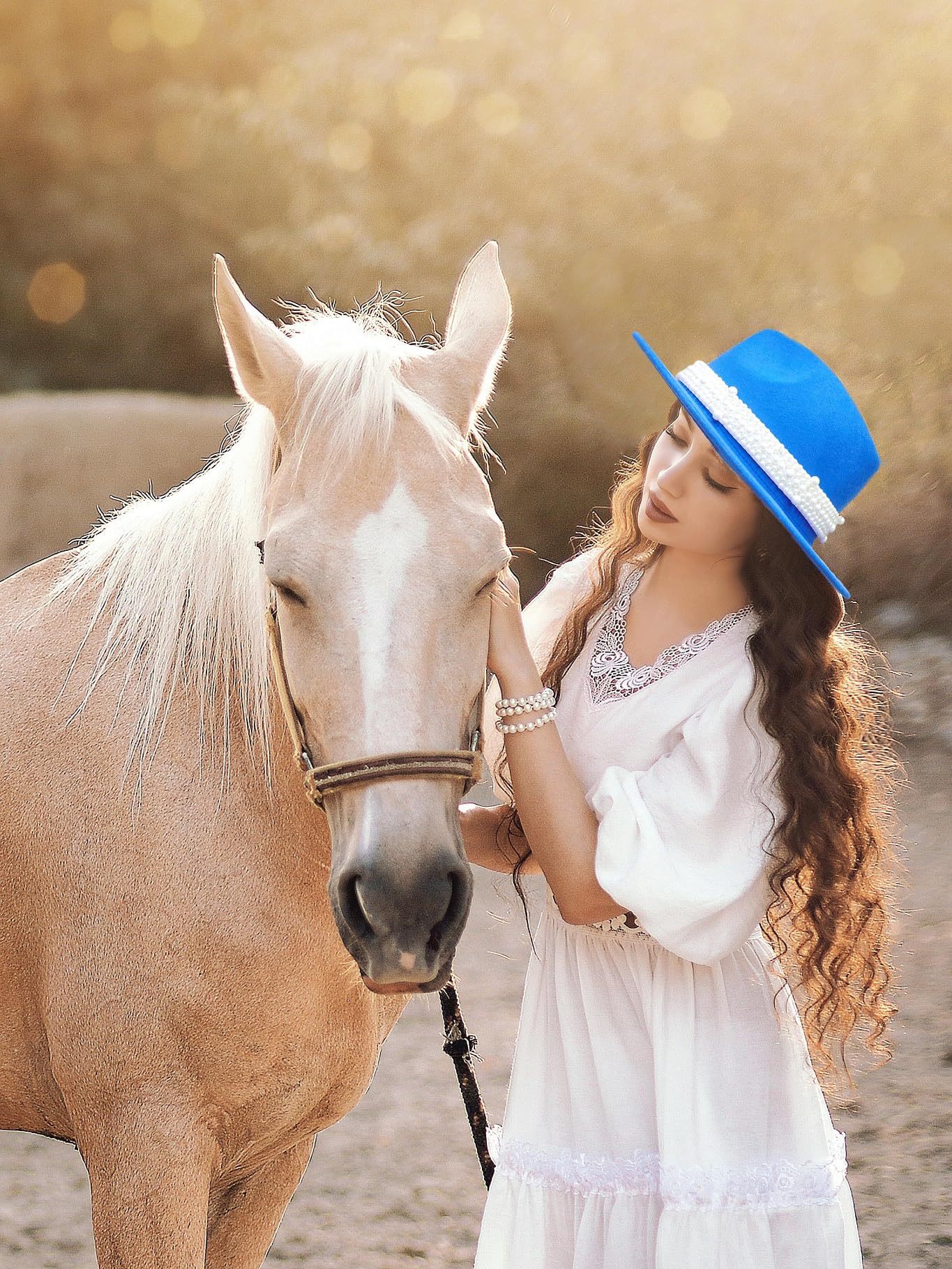 Felt Panama Hats Classic Wide Brim Fedoras Dress Hat (Royal Blue)