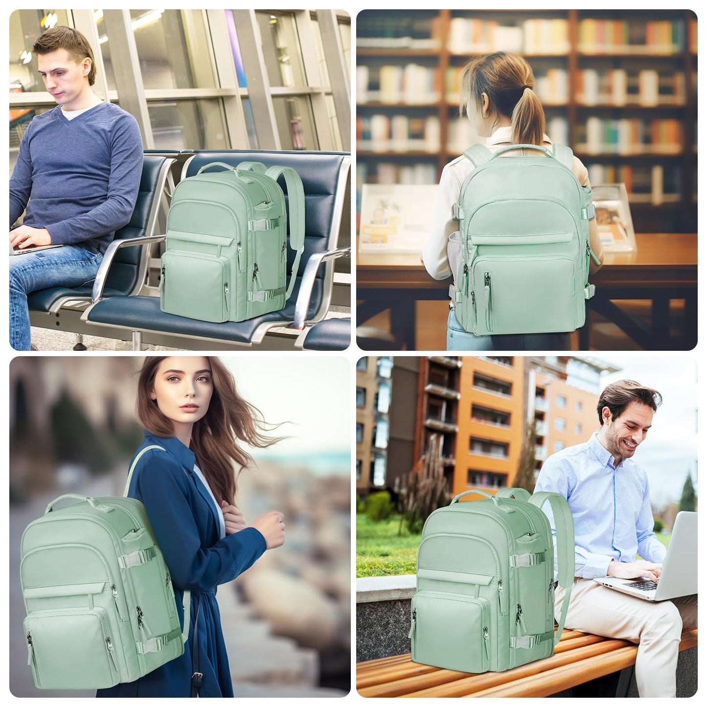 TEMASOL Carry on Backpack, Extra Large 40L Flight Approved Travel Backpack for Women Men, Water Resistant Weekender Bag Fits 17 Inch Notebook, College Business Casual Daypack with Shoe Bag,Green