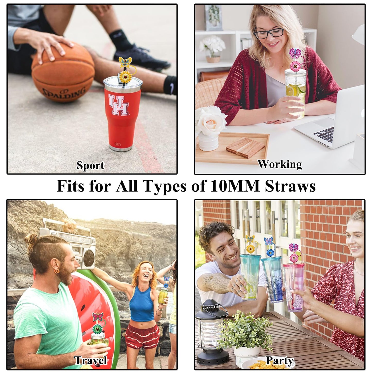 Amreich 8mm Butterfly Straw Cover - Cute Flower Design Straw Toppers for Simple Modern and Hydro Flask Tumblers Accessories