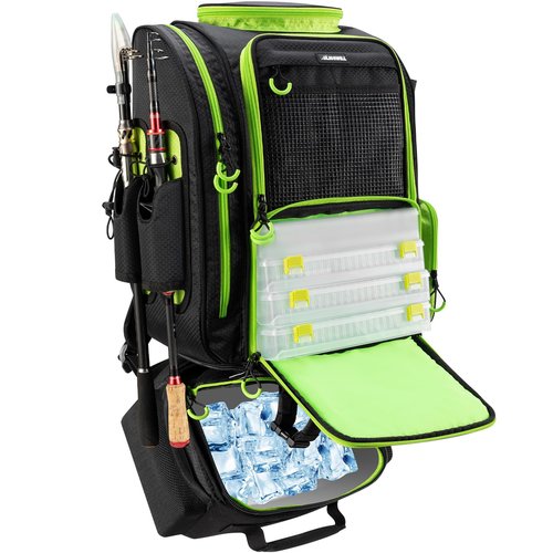 BLISSWILL Large Fishing Backpack with Cooler for 3 Tackle Boxes - Fishing Bag with Rod Holders for Camping and Hiking