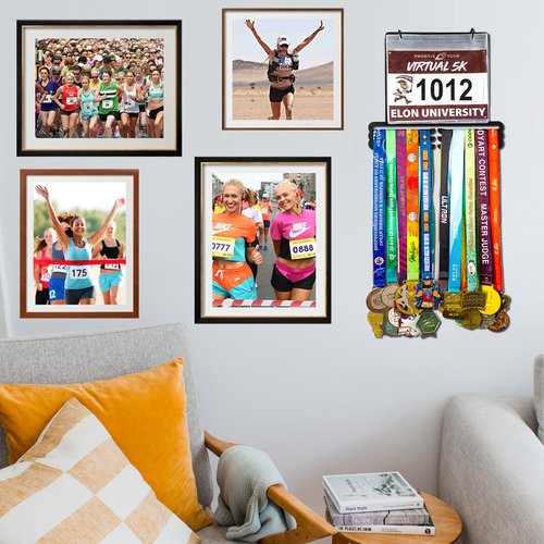 Goutoports Medal Hanger Display for Runner - Race Bib Holder - Medal Holder Display Rack - 3 Rows Medal Hanger - Sturdy Black Steel Metal - Displays Over 30 Medals 50 Race Bibs