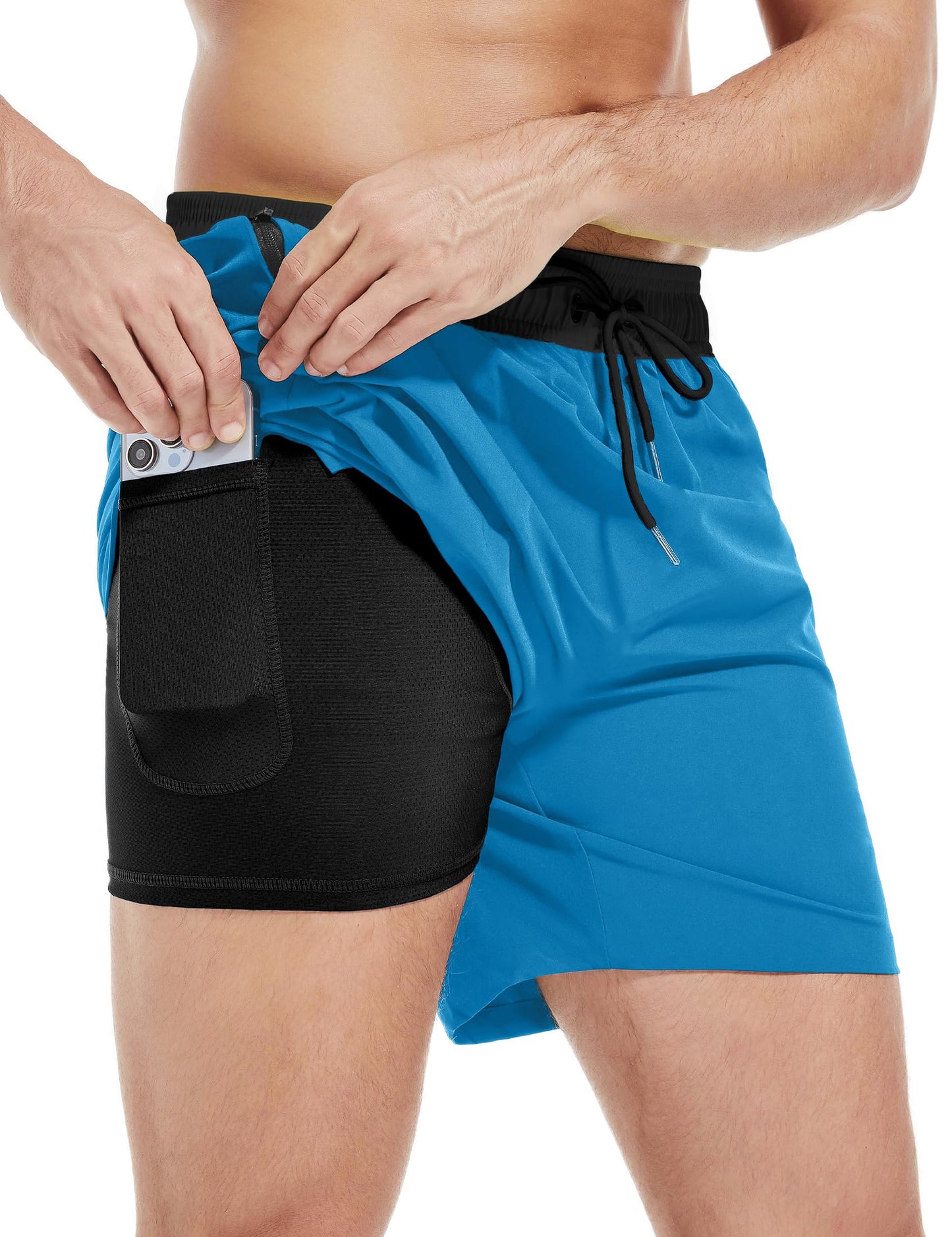 YGDHST Men's Gym Shorts 5 Inch Lightweight Athletic Quick Dry Workout 2 in 1 Shorts Mesh Running Athletic Shorts Basketball Hiking Fluorescent Green