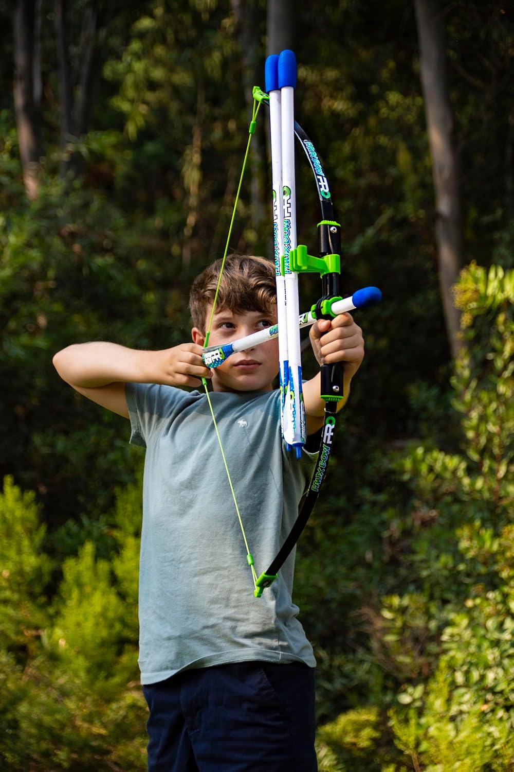Original FAUX BOW Pro Longbow– Patented Bow and Arrow Impact Archery Set - Shoots Over 200 Feet – Best Outdoor Toy - Youth Safe Archery Anywhere - Fun Backyard Target Practice