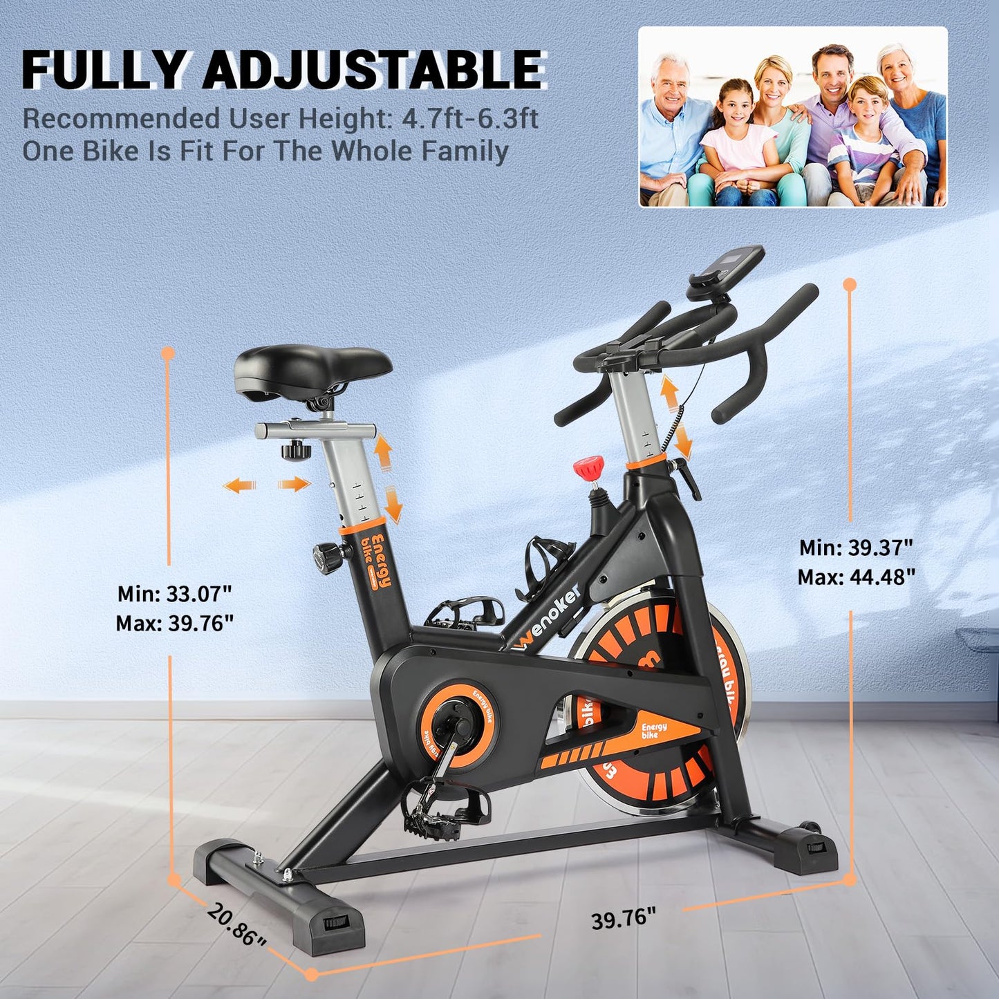 Exercise Bike, WENOKER Stationary Bike for Home, Indoor Bike with Silent Belt Drive, Heavy Flywheel, Multi-grips Handlebar and Upgraded Digital Display