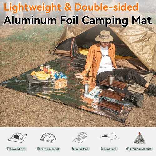 HIKEMAN Tent Footprint Waterproof Camping Tarp Strong and Durable Aluminum Tent Floor Ground Sheet Mat Tent Footprint Mat for Hiking, Camping, Backpacking, Hammock, Picnic (160 * 200cm)