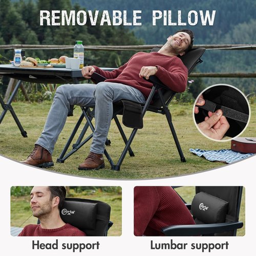 Portal Reclining Camping Chair with Adjustable Back Folding Camp Recliner for Adults Portable High Back Oversized, 400LBS (Black)