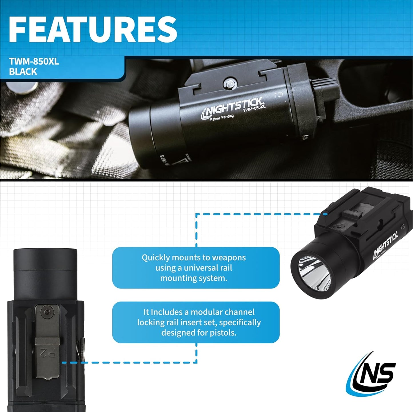 Nightstick TWM-850XL Tactical Weapon-Mounted LED Light 850 Lumens, Black