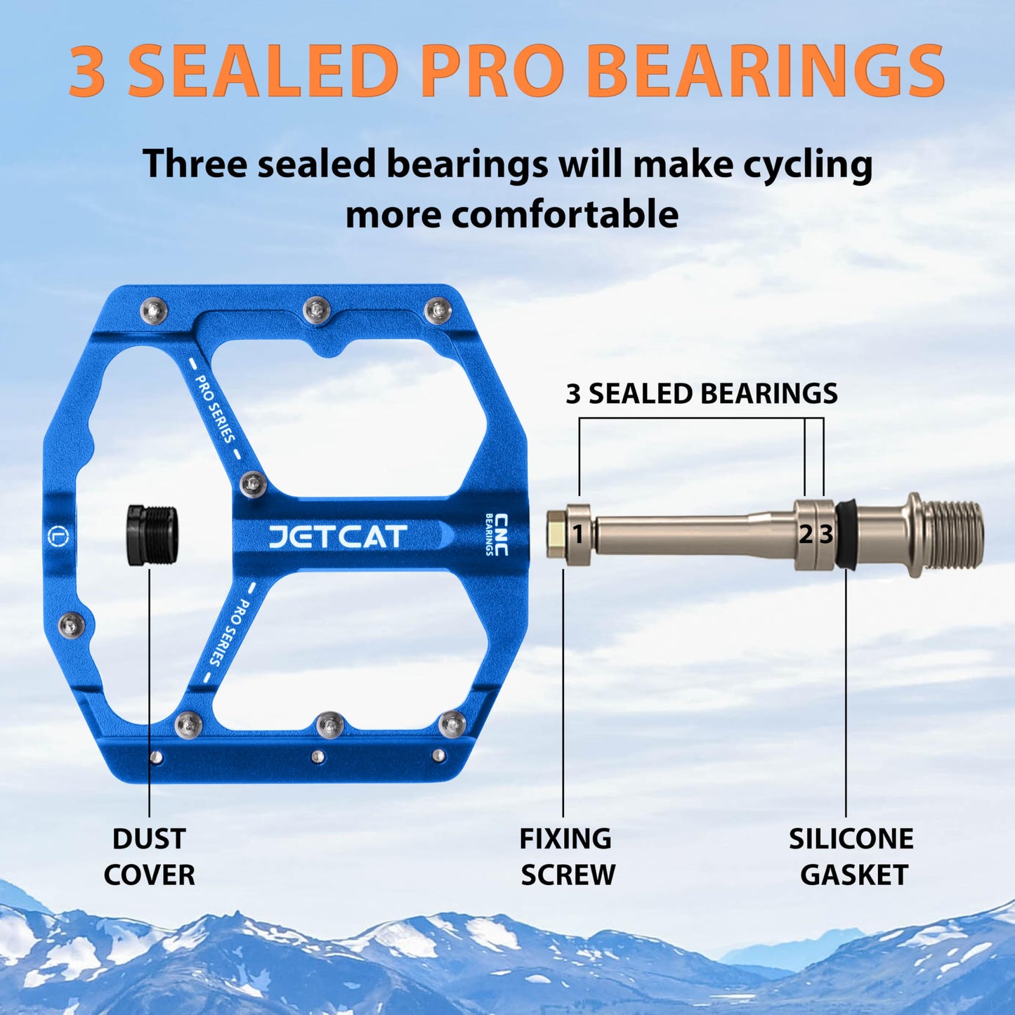 JETCAT Mountain Bike Pedals Flat - MTB Pedals Flat, Bicycle Pedals, Road Bike Pedals, BMX Pedals, for BMX MTN Road Gravel EBike, Specialized Parts, Adults, Aluminum Metal Stamp 9/16" Blue