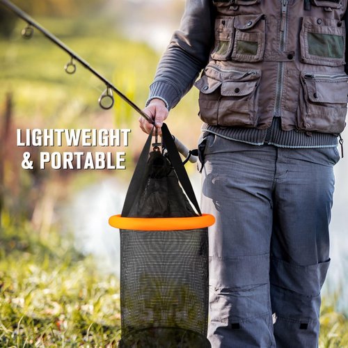 Dovesun 5 Gallons Floating Fishing Basket, Collapsible Fishing Net Portable Nylon-mesh | Coated Nylon Net Bait Storage Cage for Keeping Crayfish Minnows Leaches and Other Live Baits