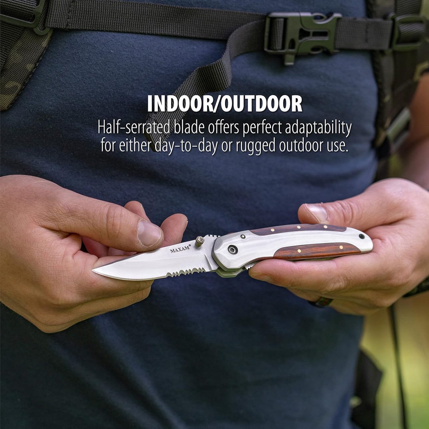 Maxam 4 Inch Liner Lock Knife: Helf Serrated Pocket Knife for EDC, Tactical, Survival, Camping, Fishing, and Hiking