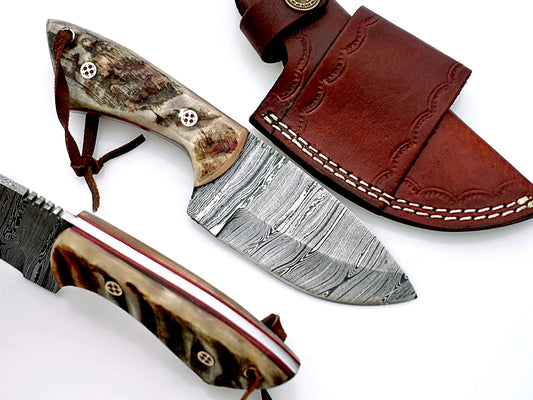 Handmade Damascus Steel Skinner Knife – Premium Survival Knife for Camping, Hiking, and Outdoor Adventures with Leather Sheath OB-1008 (BEIGE)
