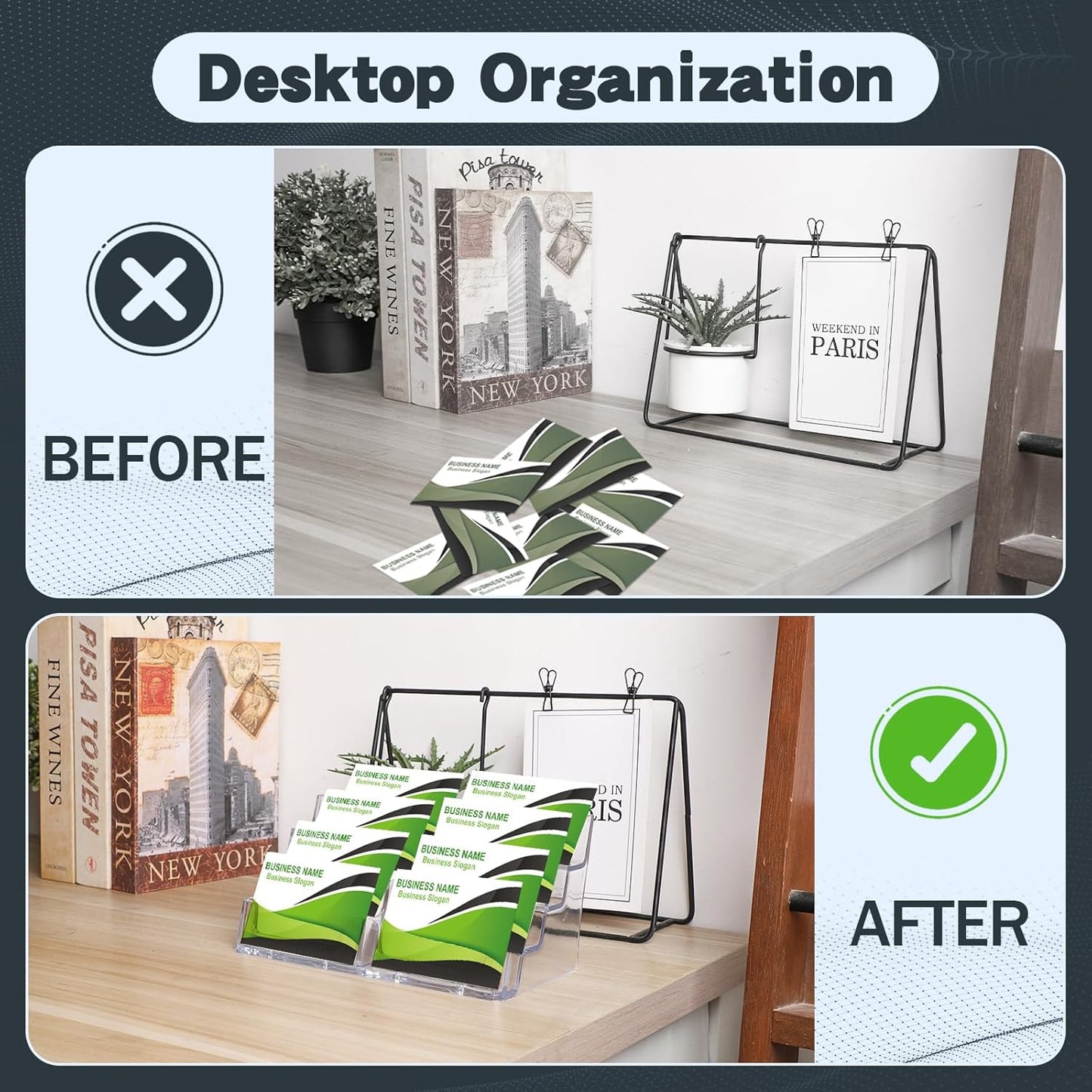 Acrylic Business Card Holder for Desk,4-Tier Clear Plastic Display Stand with 8 Pockets, Holds 400 Cards,ldeal for Office & Workspace Organization