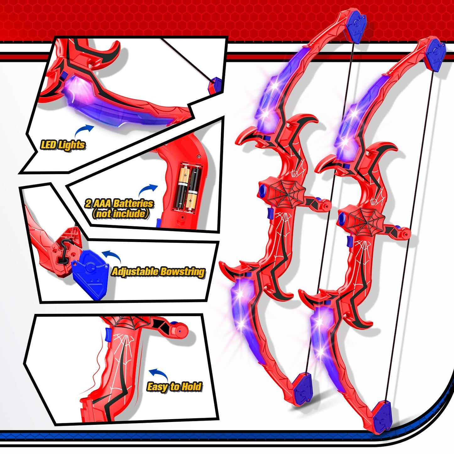 Aetyni Spider Bow and Arrow for Kids, 2 Pack Archery Target Outdoor Toys Age 5-7 8-13 Boys Toys Light Up Shooting Games for 4 5 6 7 8-12 Year old Boy Birthday Gifts Bow Arrow Indoor Cool Stuff for Kid
