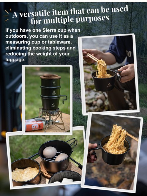 CAMPINGMOON Deep Sierra Cup 600ml Outdoor Camping Stainless Steel Sierra Cup Deep Black BKS369