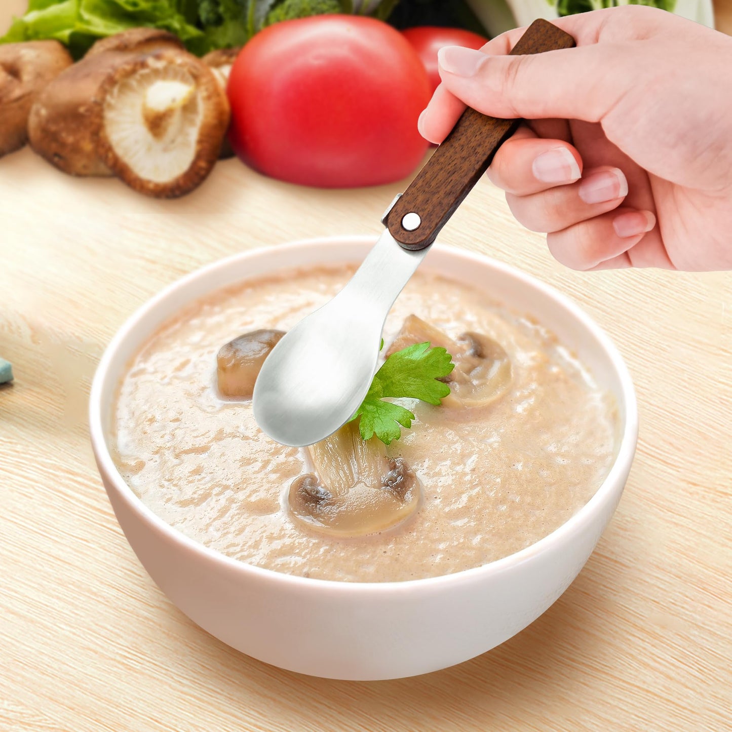 Foldable Fork and Spoon Set, 2pcs Portable Folding Spoon and Fork Set With Plastic Storage Case, Foldable Spoon Portable Fork With Wooden Handle For Travel Camping Outdoors Picnic