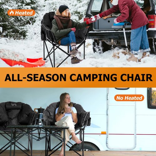 LILYPELLE Oversized Heated Camping Chair, Patio Lounge Chairs with 3 Heat Levels, Portable Folding Heated Chair Round Moon Saucer Folding Lawn Chair Outdoor Chair for Camping, Lounge Patio