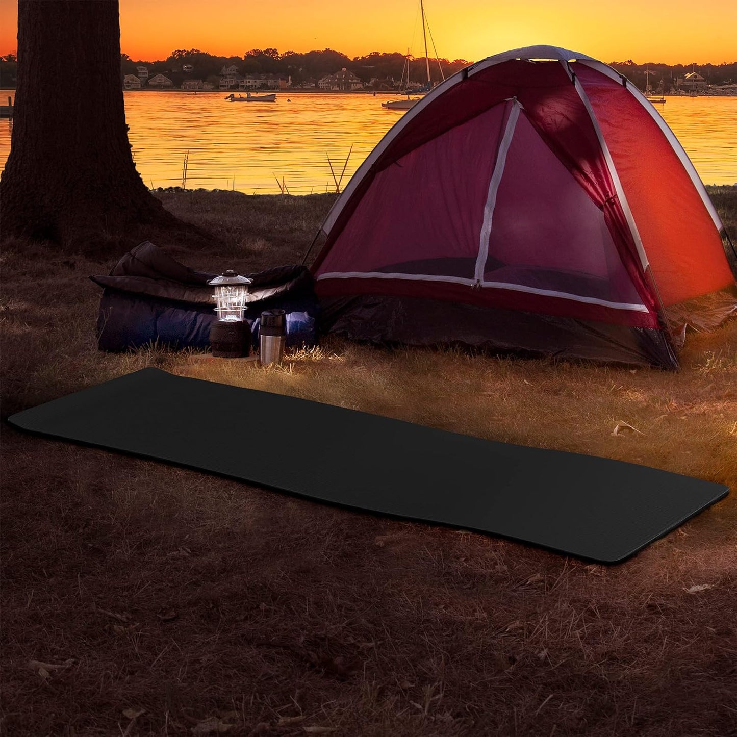Foam Sleeping Pad - Lightweight 0.5-Inch Mat for Camping, Cots, Tents, Backpacking, and Yoga - Non-Slip and Waterproof with Handle by Wakeman (Black)