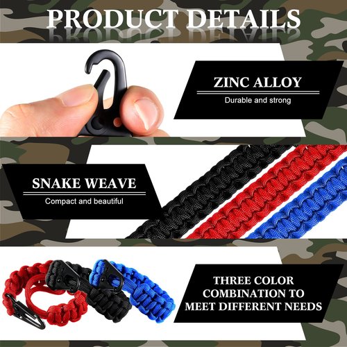 Shappy 3 Pcs Paracord Keychain Weave 550 Paracord 9 Inch Tactical Lanyard Wallet Accessories Camping Fishing Hunting Outdoor (Black, Red, Royal Blue)