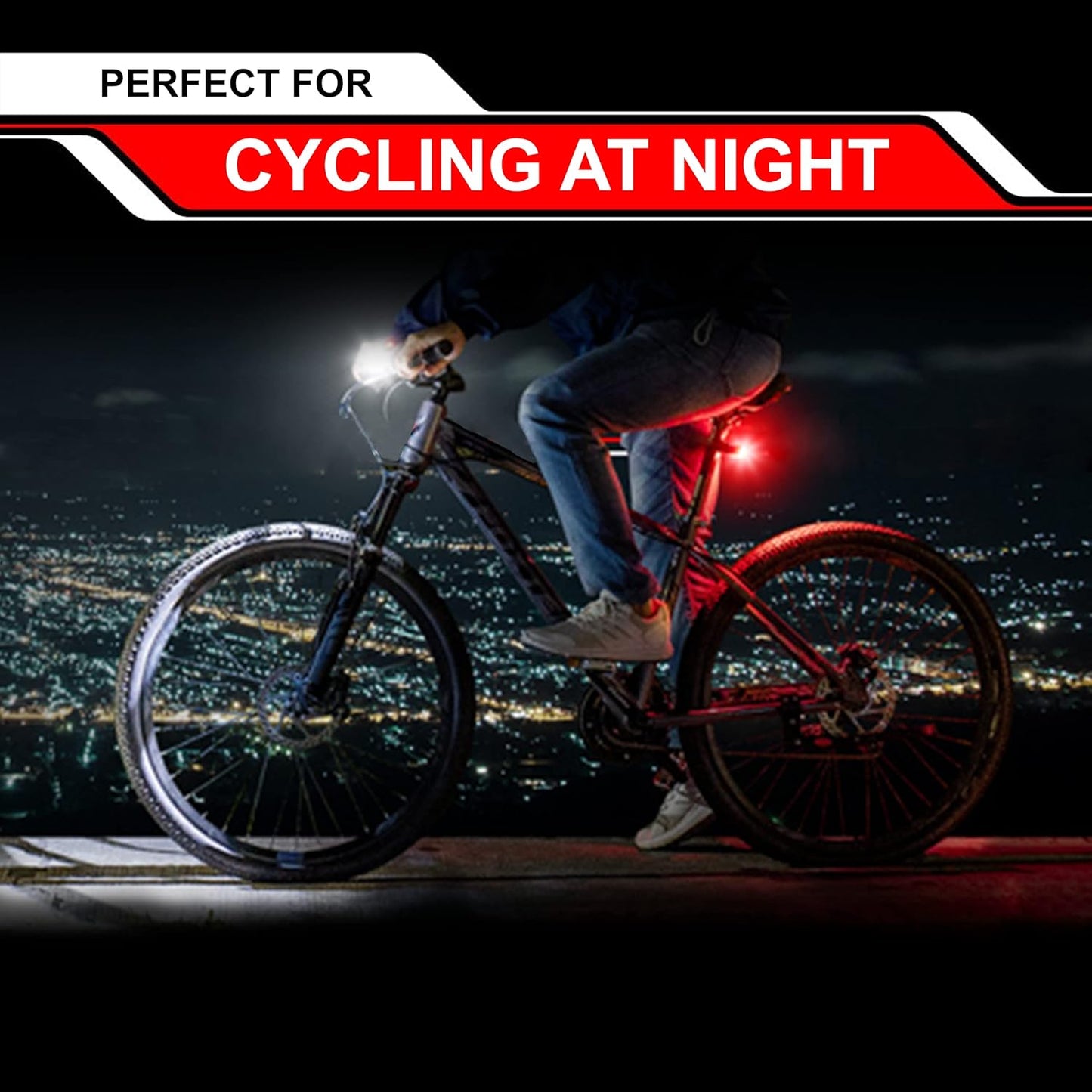 GearLight Rechargeable Bike Light, Bike Headlight and Tail Light Set, Powerful Front and Back Lights for Night Riding Safety, Night Riding Accessories, White Elephant Stocking Stuffer for Men
