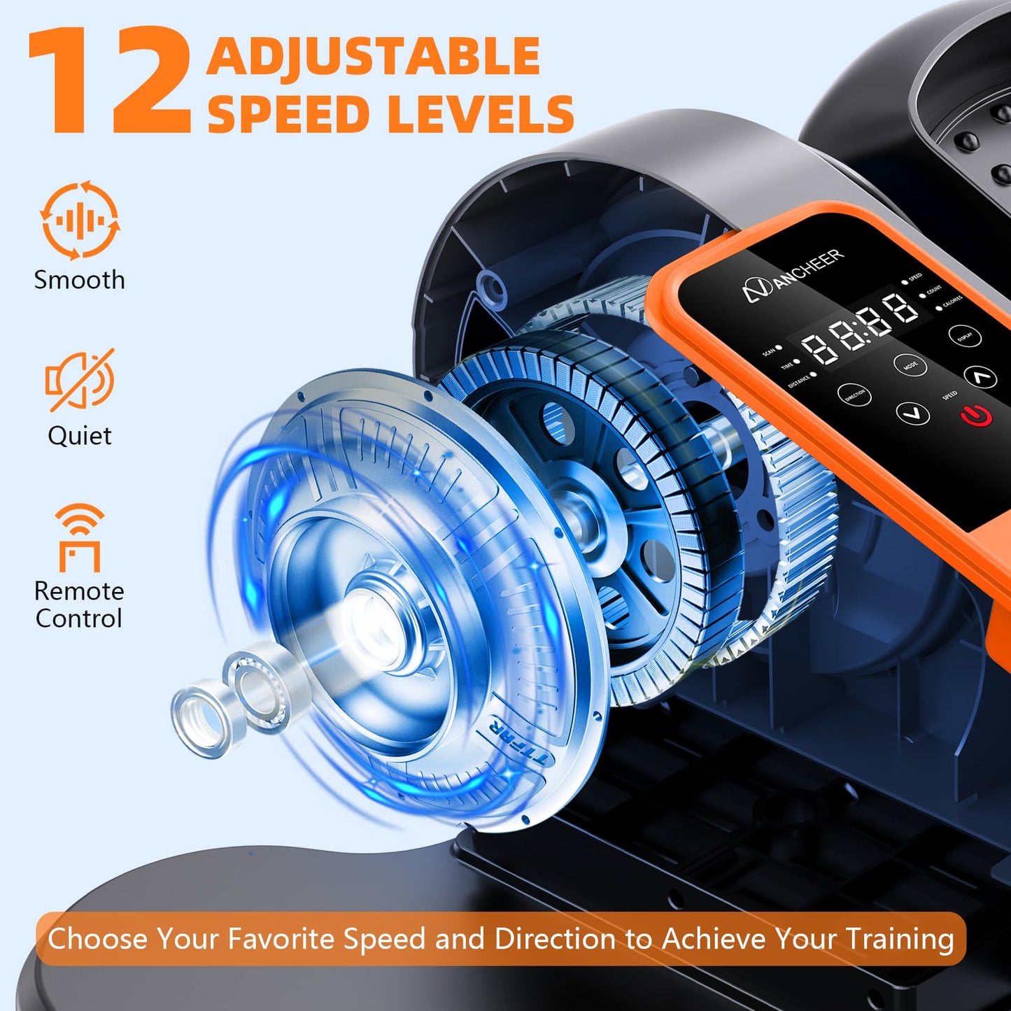 ANCHEER Under Desk Elliptical Machine, Foot Exerciser While Sitting , Ellipse Leg Exerciser for Seniors with 12 Adjustable Speeds, Exercise Equipment for Home,Orange