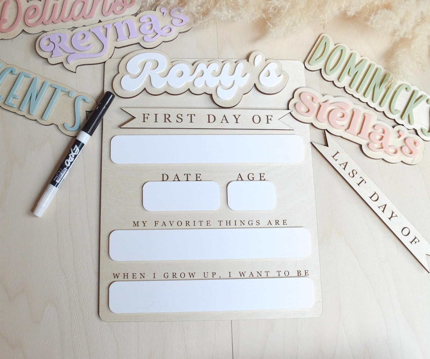 Custom First Day of School Sign - Personalized First and Last Day of School Board, Reusable Wooden Photo Prop with Name, Back to Schools Board with Interchangeable Pieces, Style 01