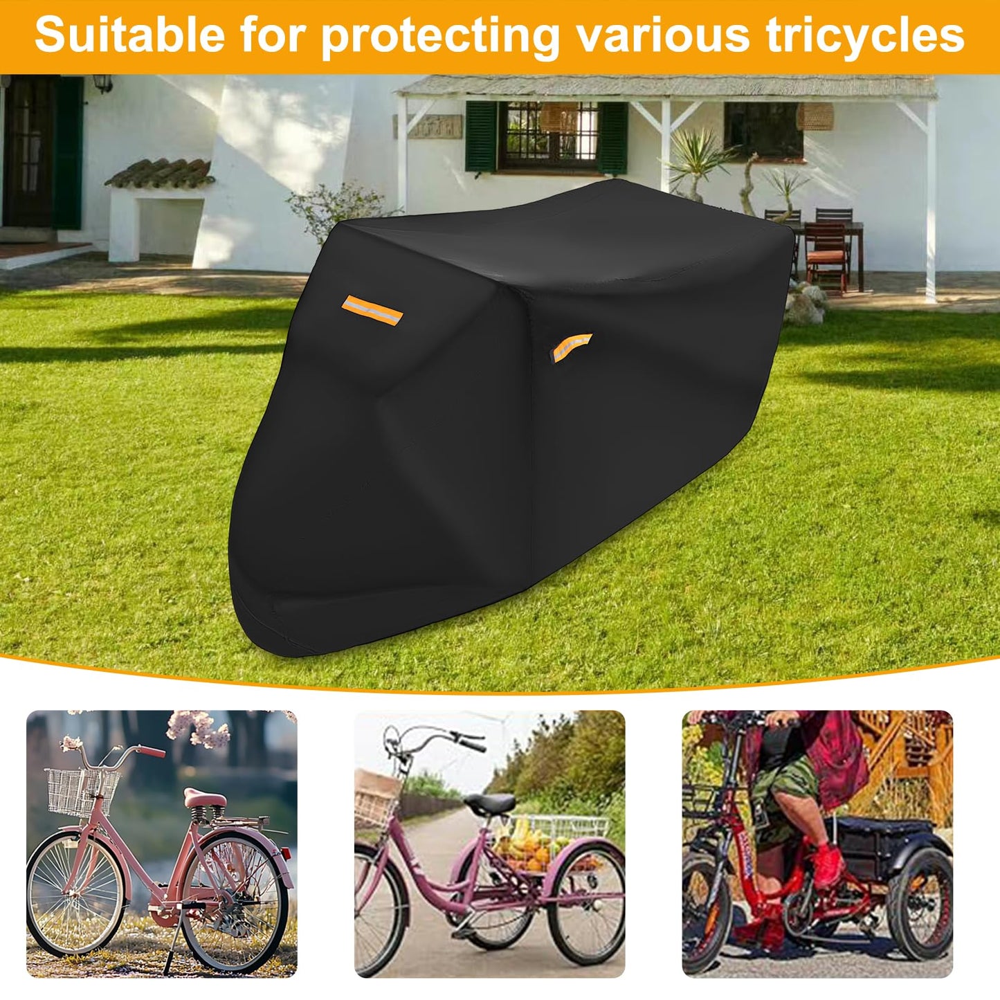 Adult Tricycle Cover Electric Tricycle Covers, Strong UV Protection & Windproof, Waterproof, Heavy Duty Oxford Cloth Tricycle Cover, Black
