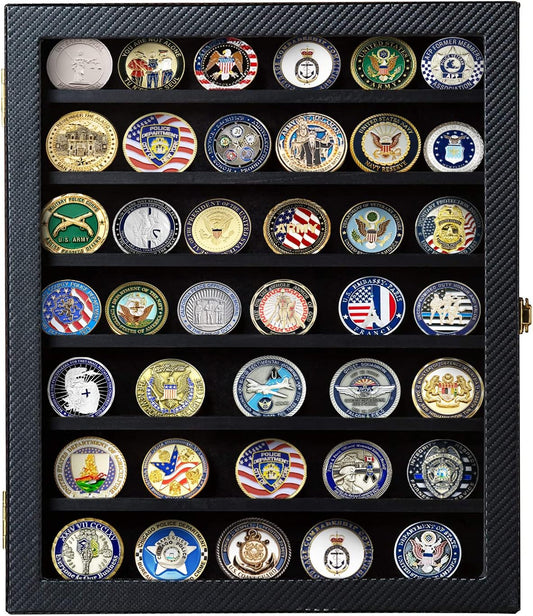 JackCube Design Military Challenge Coins & Casino Poker Chip and Medals/ Pins/ Badges/ Ribbons Display Case/ 7 Tiers Black Rack Cabinet/ Holder Shadow Box/ Acrylic Door/ - :MK375A