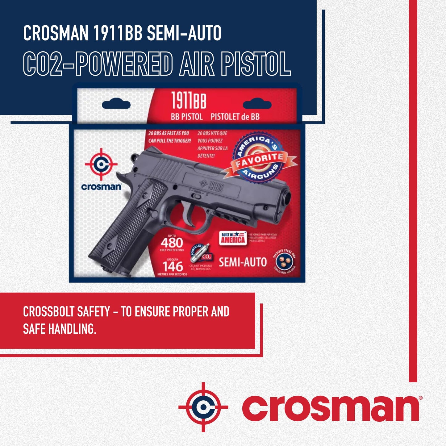Crosman 1911BB 40001 Semi-Auto CO2-Powered BB Air Pistol