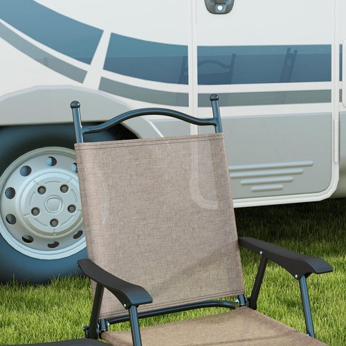 Outsunny Folding Patio Chairs, Set of 4 Sports Chairs for Adults, Camping Chairs with Armrests, Breathable Mesh Fabric Seat for Lawn, Brown