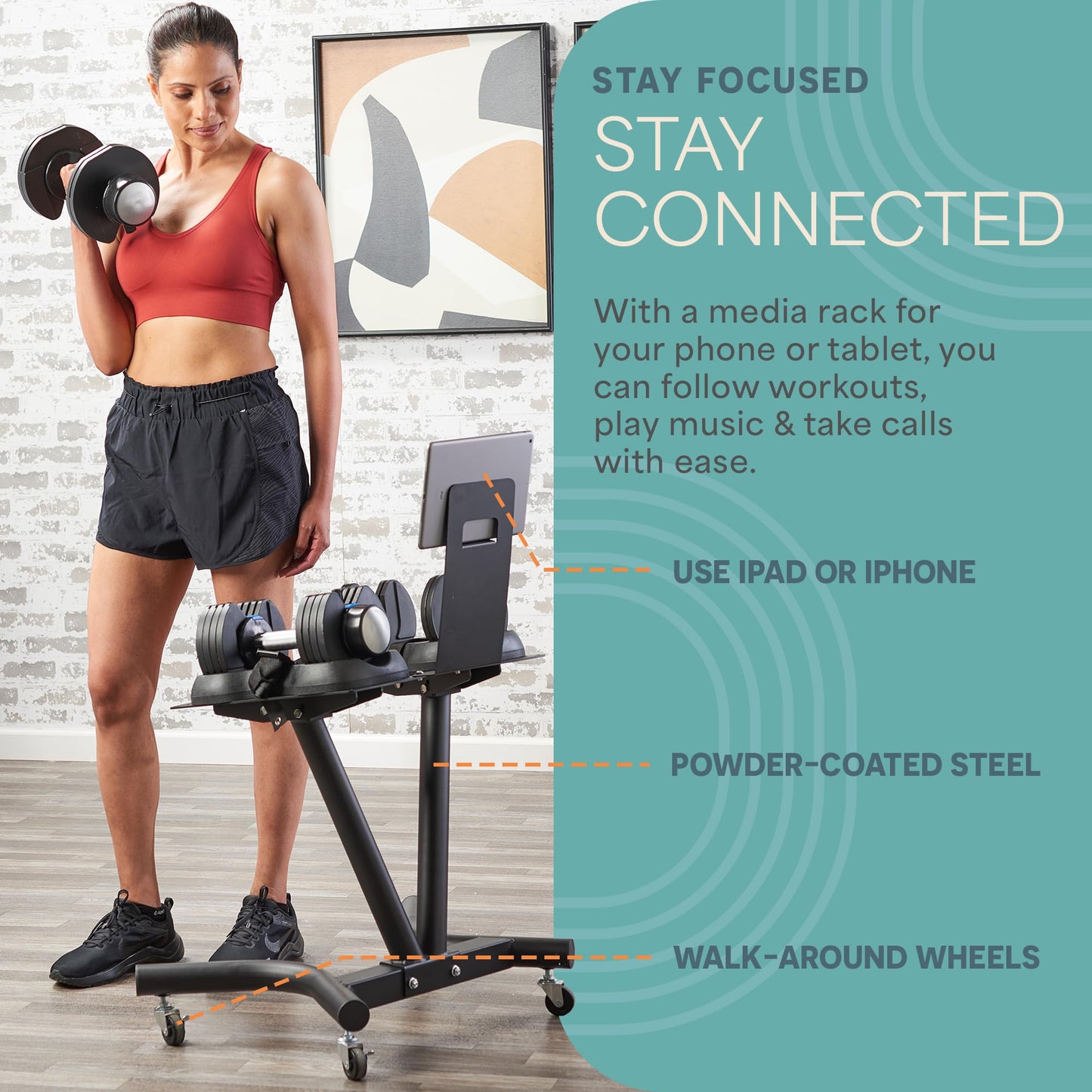 Lifepro Adjustable Dumbbell Stand Rack - Compatible with PowerFlow Plus, PowerUp Plus, and for More Brands- Phone Holder, featured Castors - Home Gym Storage and Convenient Strength Training