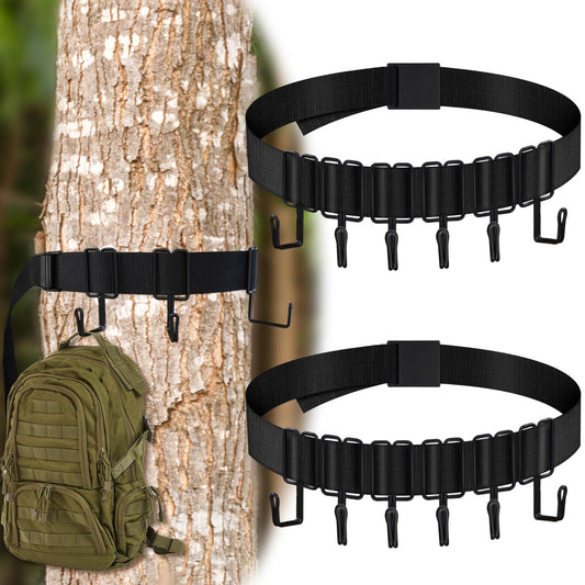 2 Pack Treestands Strap Gear Hangers with 12 Metal Hooks,Hunting Tree Stand Bow & Gear Hanger,Saddle Hunting and Gear Equipment Hanger,Tree Stand Accessories Strap for Bow Arrows Bag