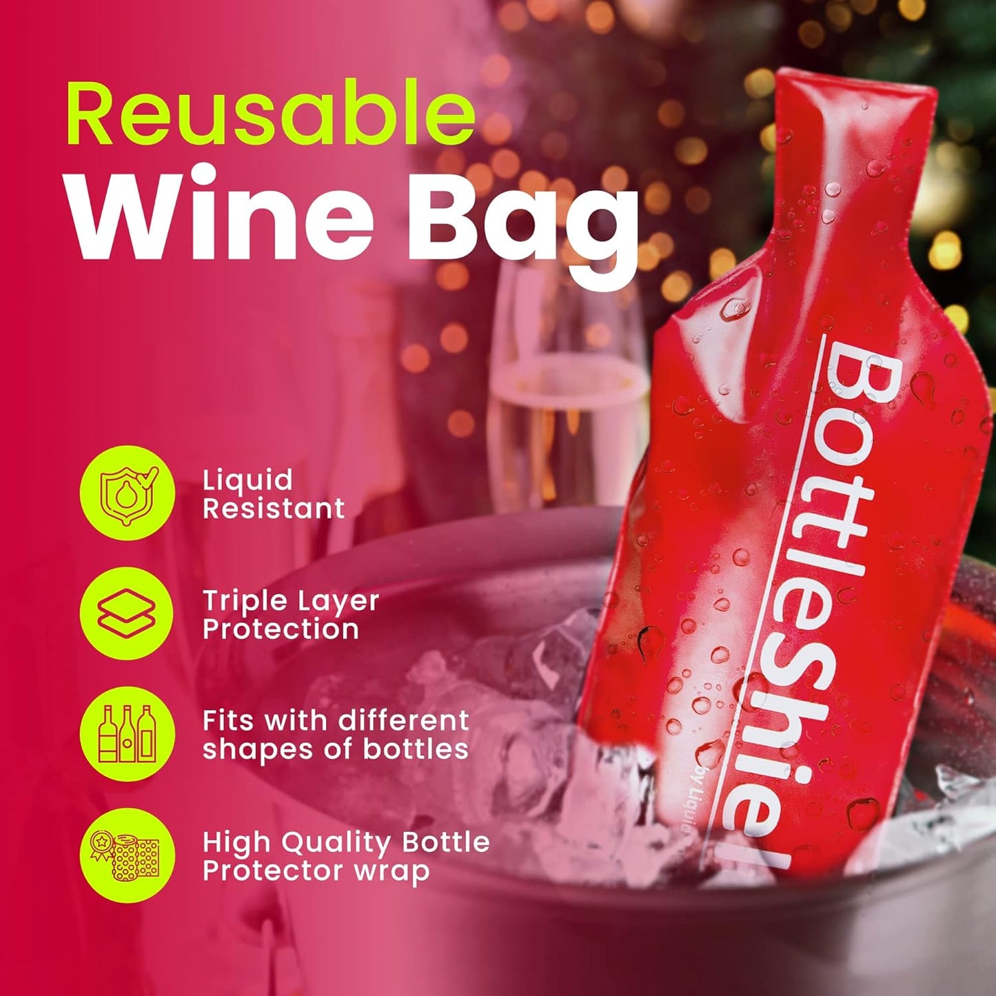 Reusable Wine Protector Travel Bag by Bottle Shield (6-pack) - Unbreakable Bottle Shipping Sleeve, Leak Proof & Double Layer Wine Bubble Wrap Sleeve | Travel Wine Bags for Suitcase Luggage, Red