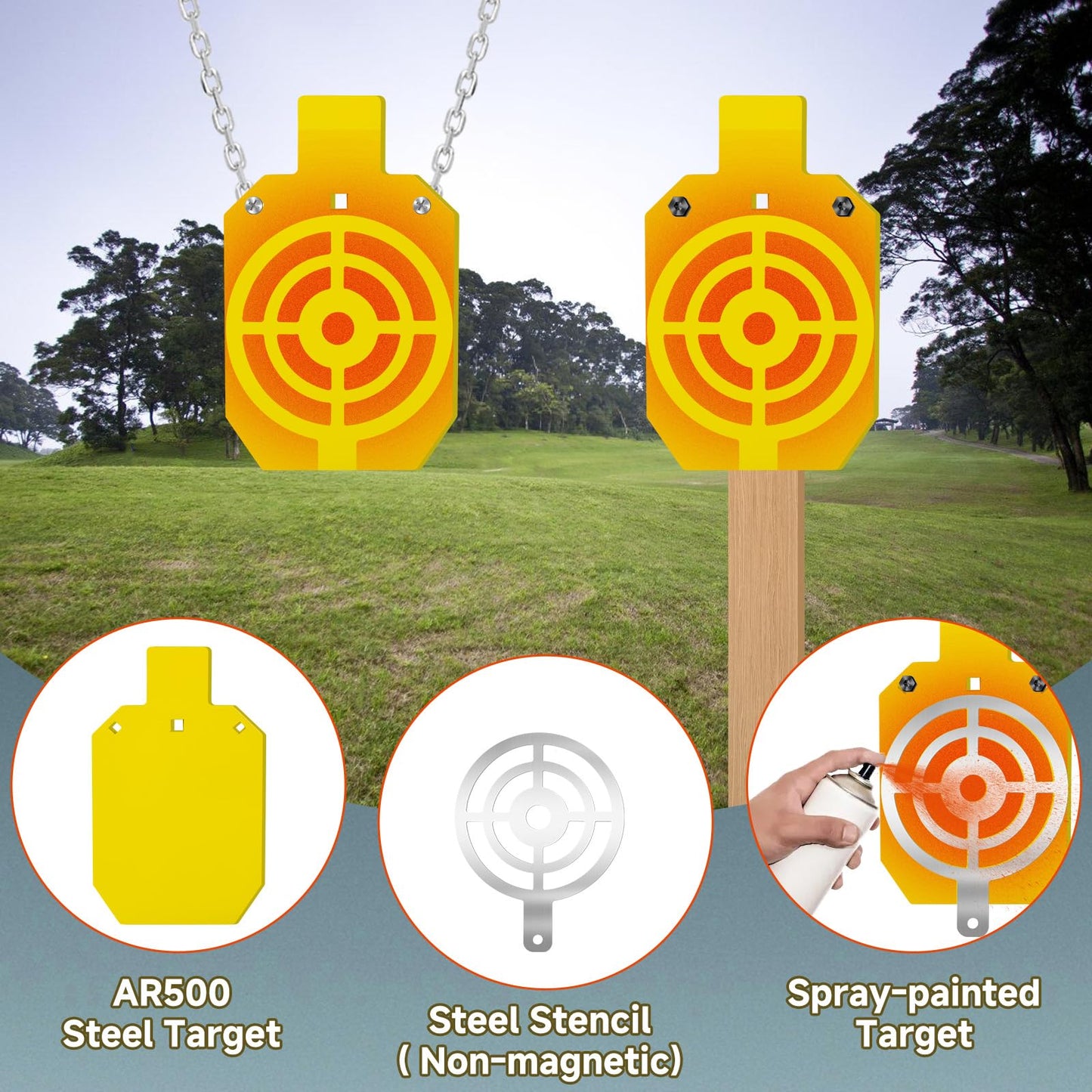 Eydutoi AR500 Steel Target for Shooting with Steel Painting Stencil,Yellow 1/2" Thick Gong Silhouette Metal Target,7" W×12" L,Shooting Targets for The Range
